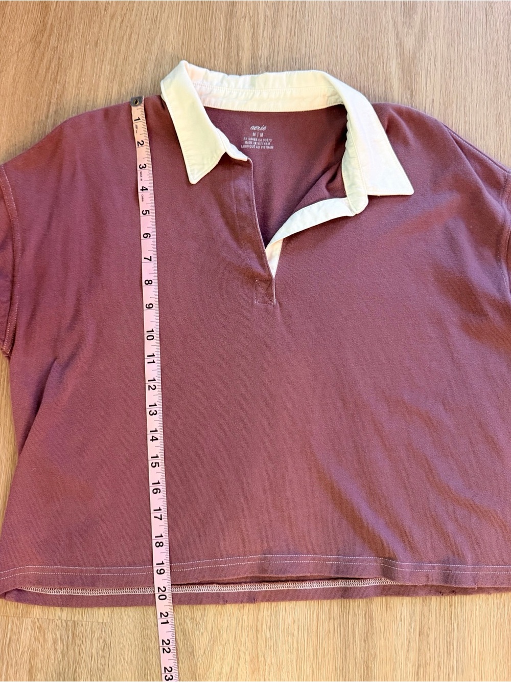 Aerie Long Sleeve Cropped Polo T-Shirt in Mauve, Size M - Picture 10 of 11